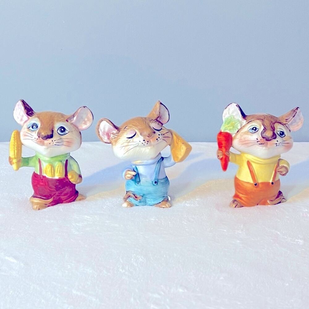 Vtg HOMCO 5601 Country Harvest Mice Mouse Figurines Trio Cottagecore Rustic